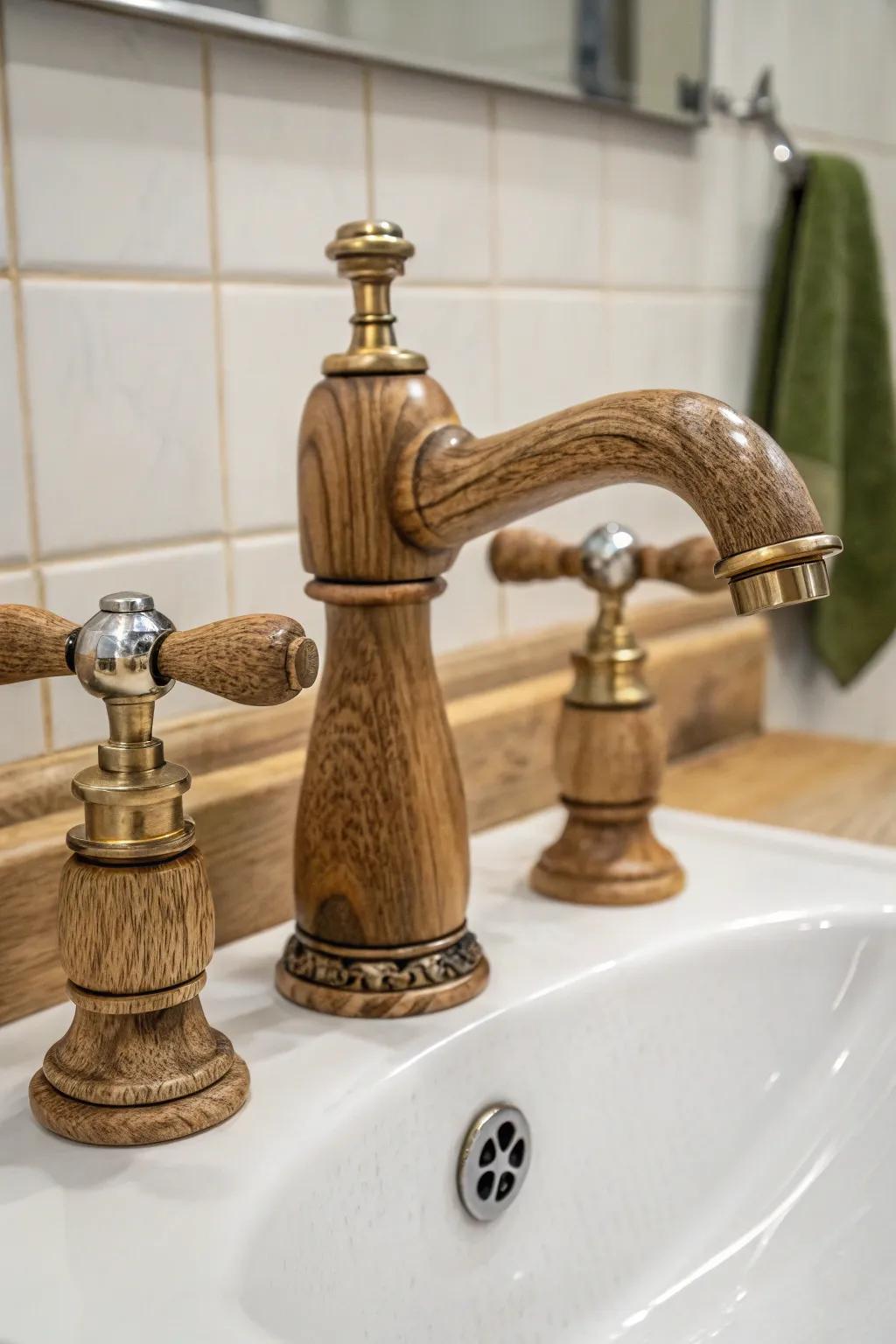 Artistic levers add a creative touch to rustic water spouts.