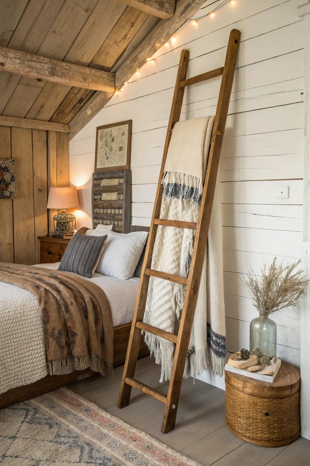 Upcycled furniture adds unique character to this countryside bedroom.