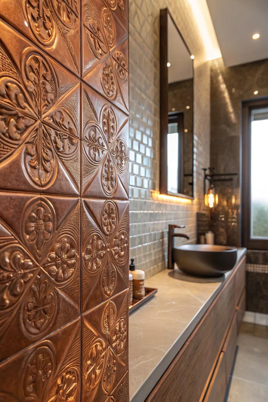 Transform walls with copper tile accents.