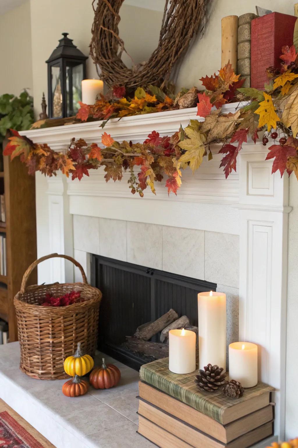 Autumn foliage wreath adds autumn charm.