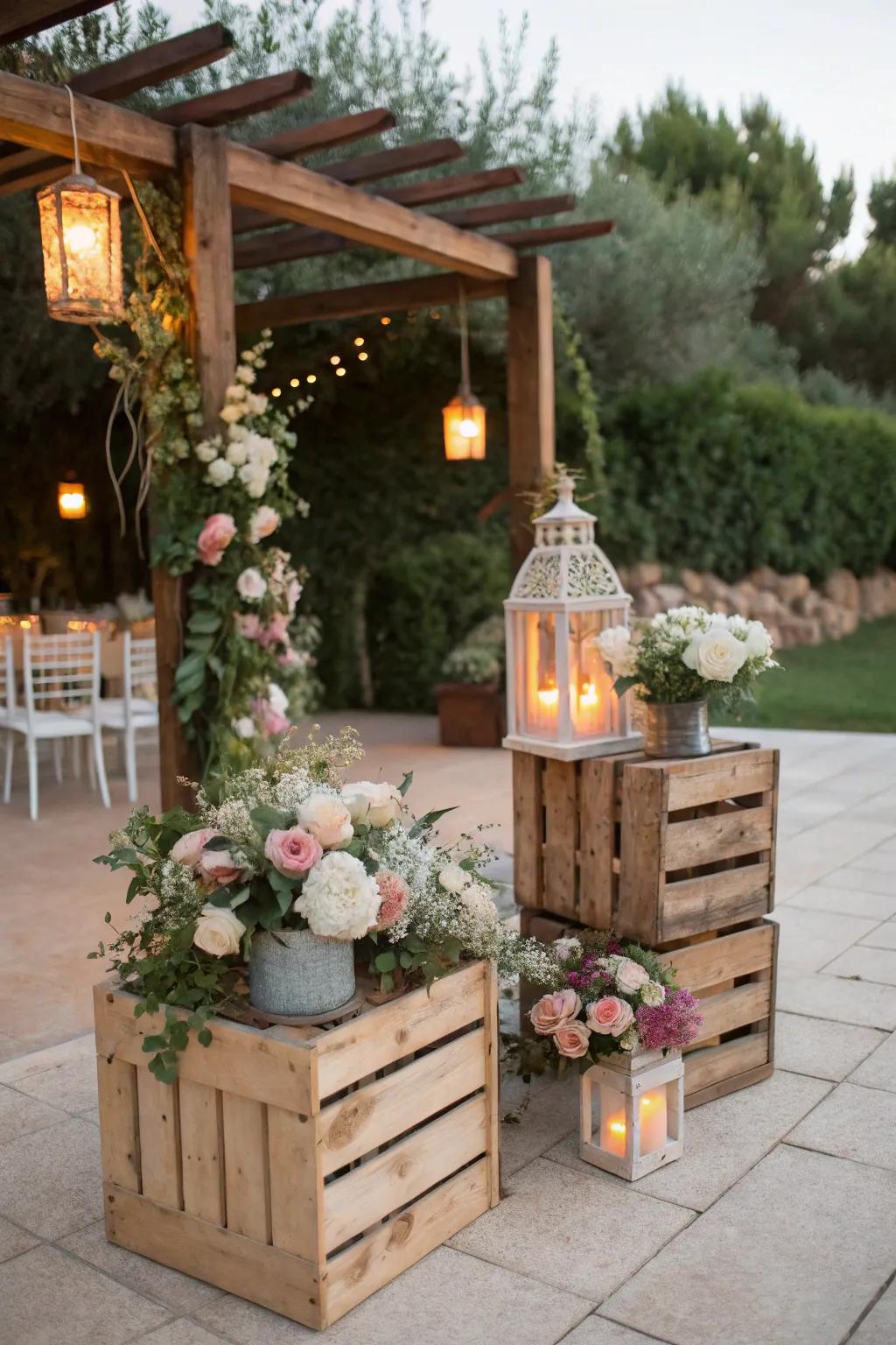 Wooden crates add rustic charm and functionality.