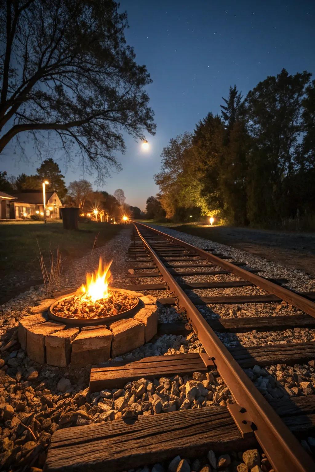 Railroad ties give your fire pit a touch of history.