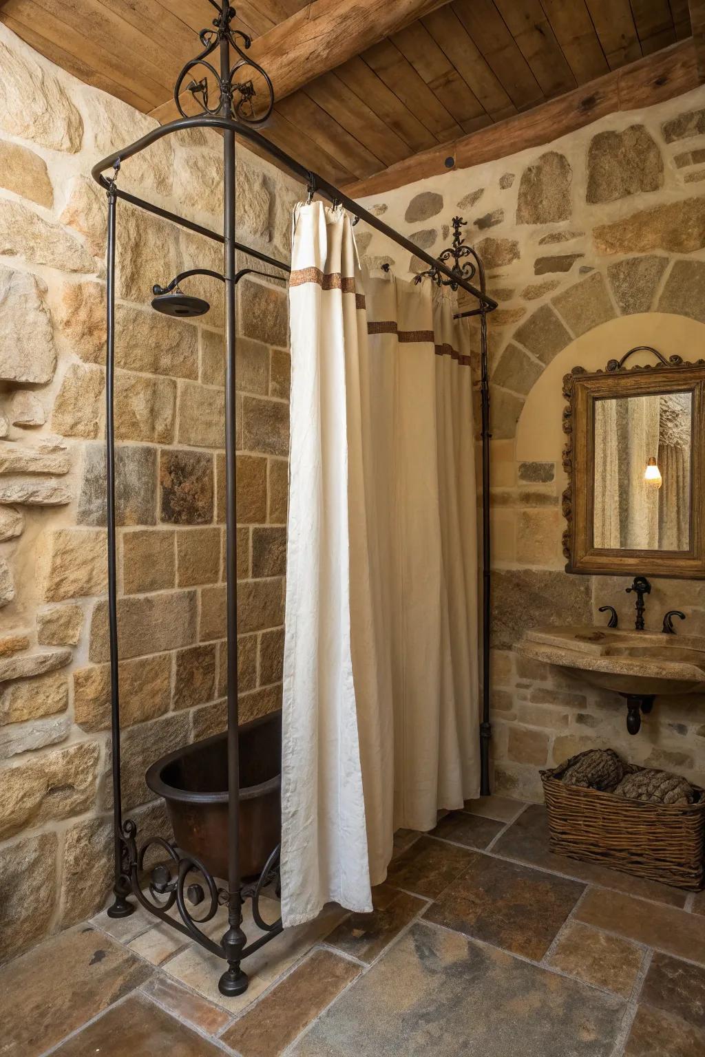 Shiny touches provide an industrial touch to the country style design.