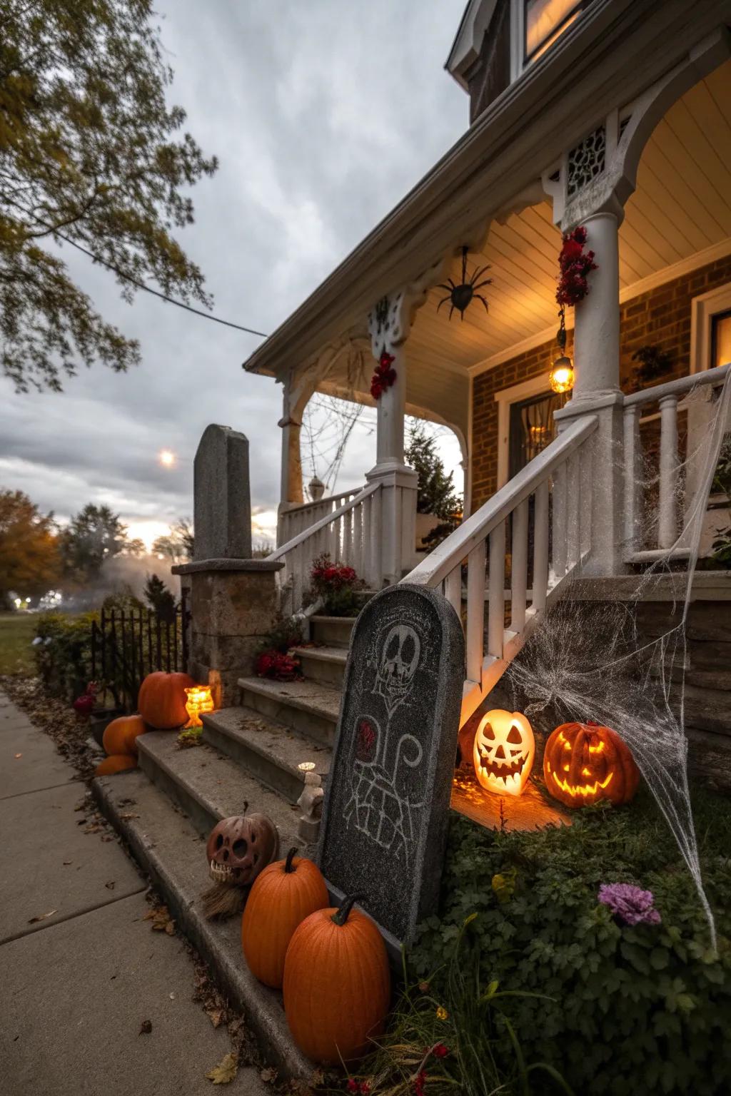 Themed memorials bring a real burial ground touch to the entryway.