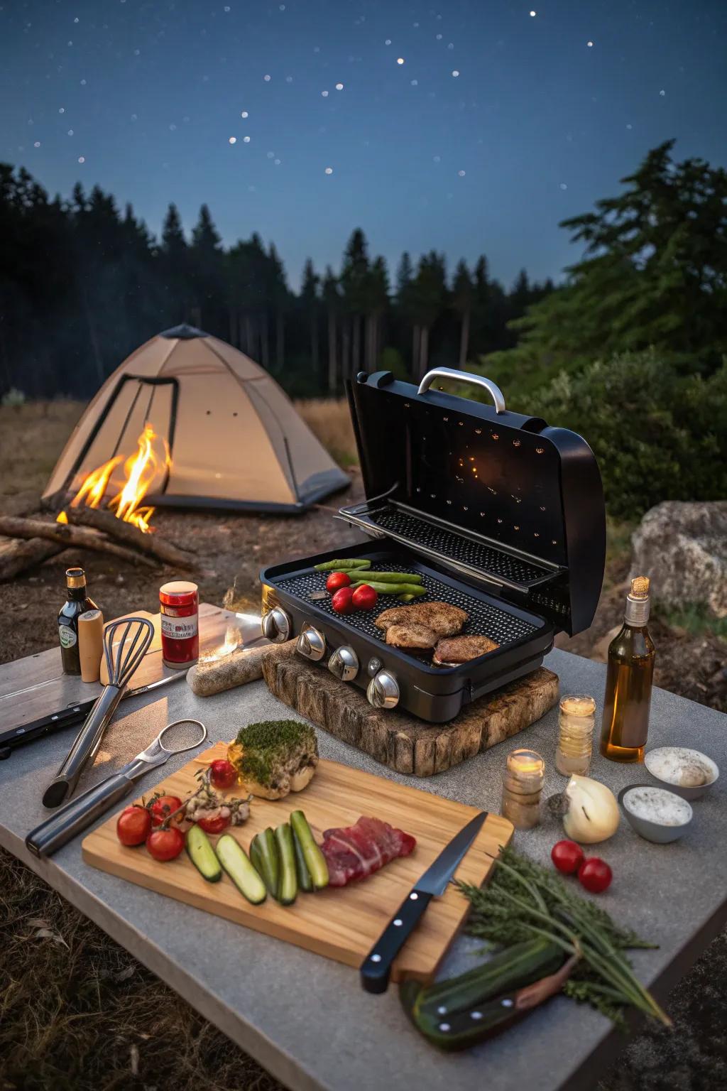 A portable cooking center ensures your outdoor meals are both organized and delicious.