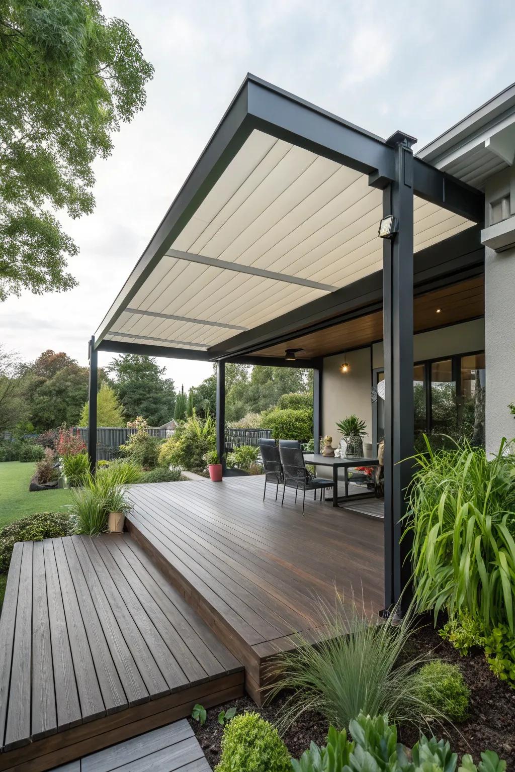 Bespoke overhangs offer tailored shade solutions.