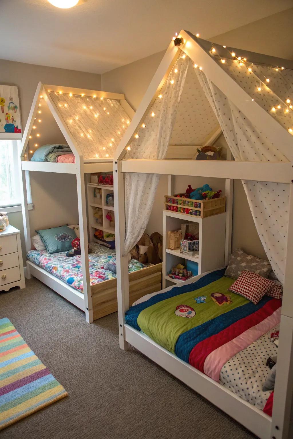 Dwelling beds offer privacy and charm in shared bedrooms.