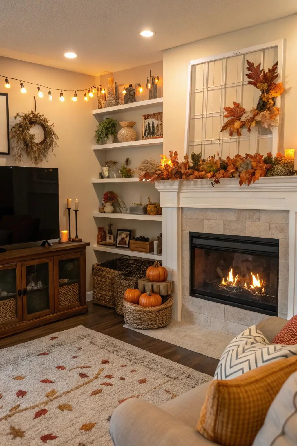 Current and fresh feeling on the shelves with seasonal decor.