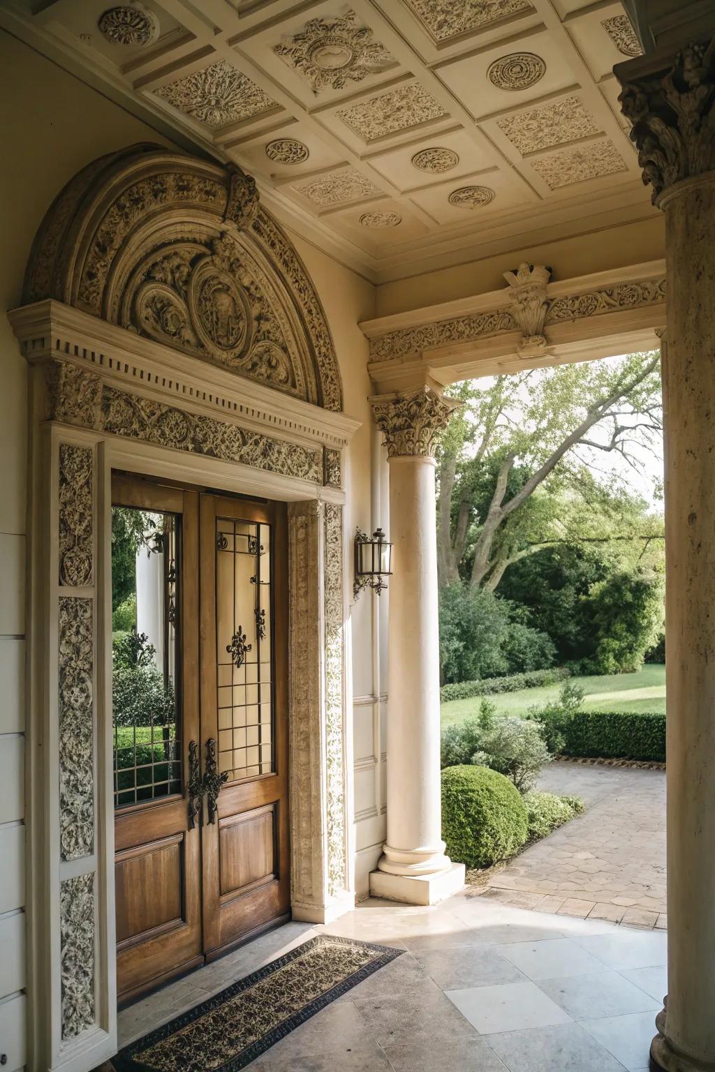 A portico adding elegance and protection to the entrance.