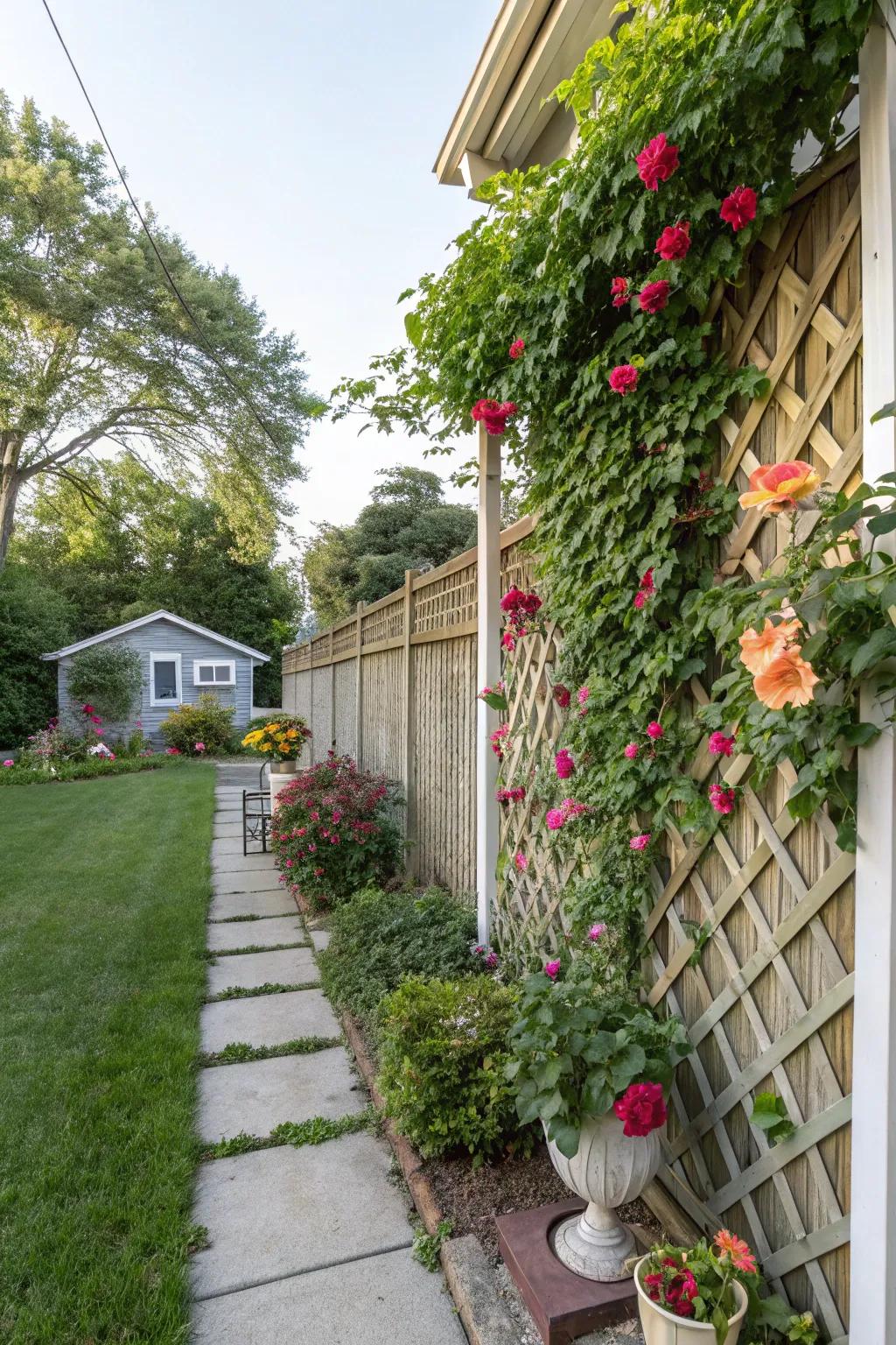 Lush side yard featuring an open weave.