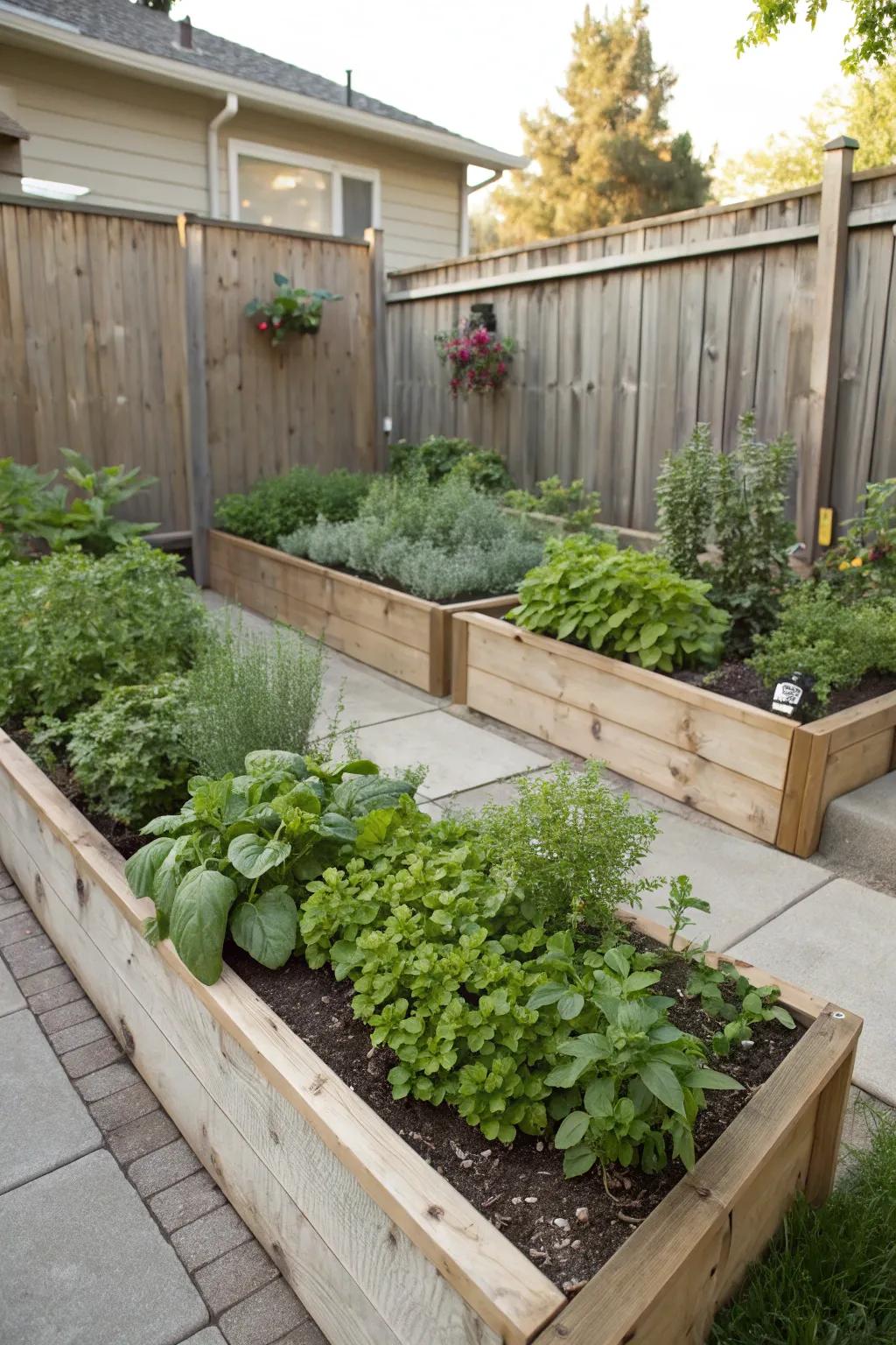 An herb garden enriches aroma and utility.