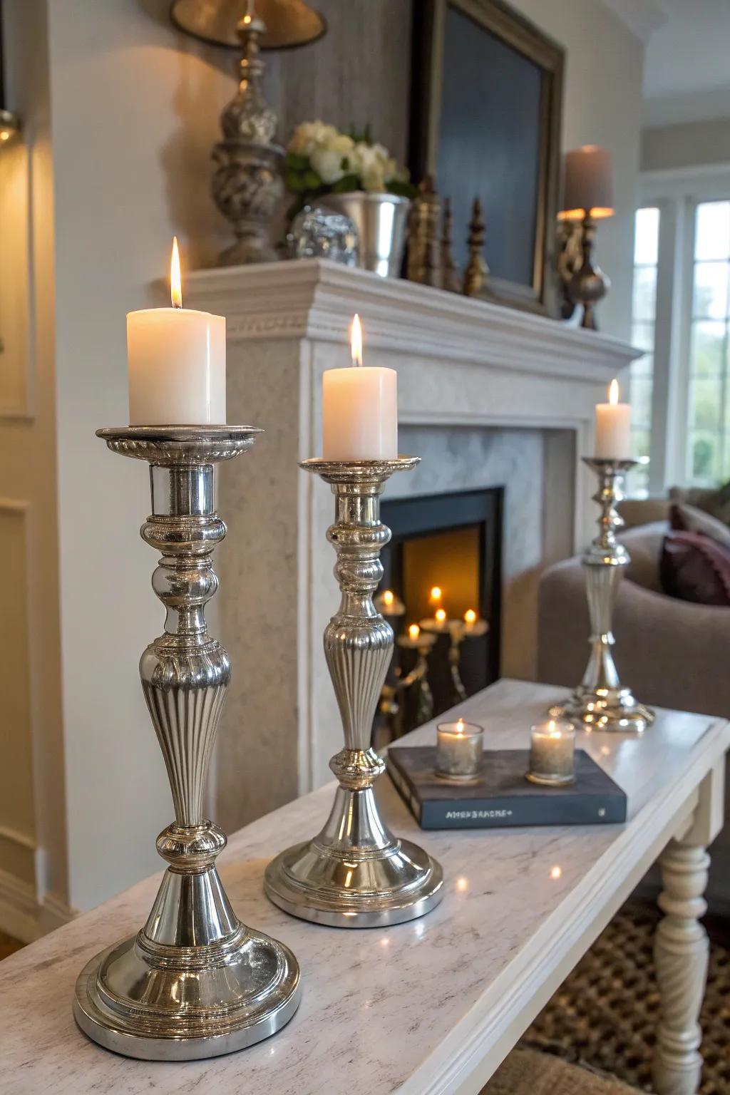 Forge a warm ambiance with silver candle holders.
