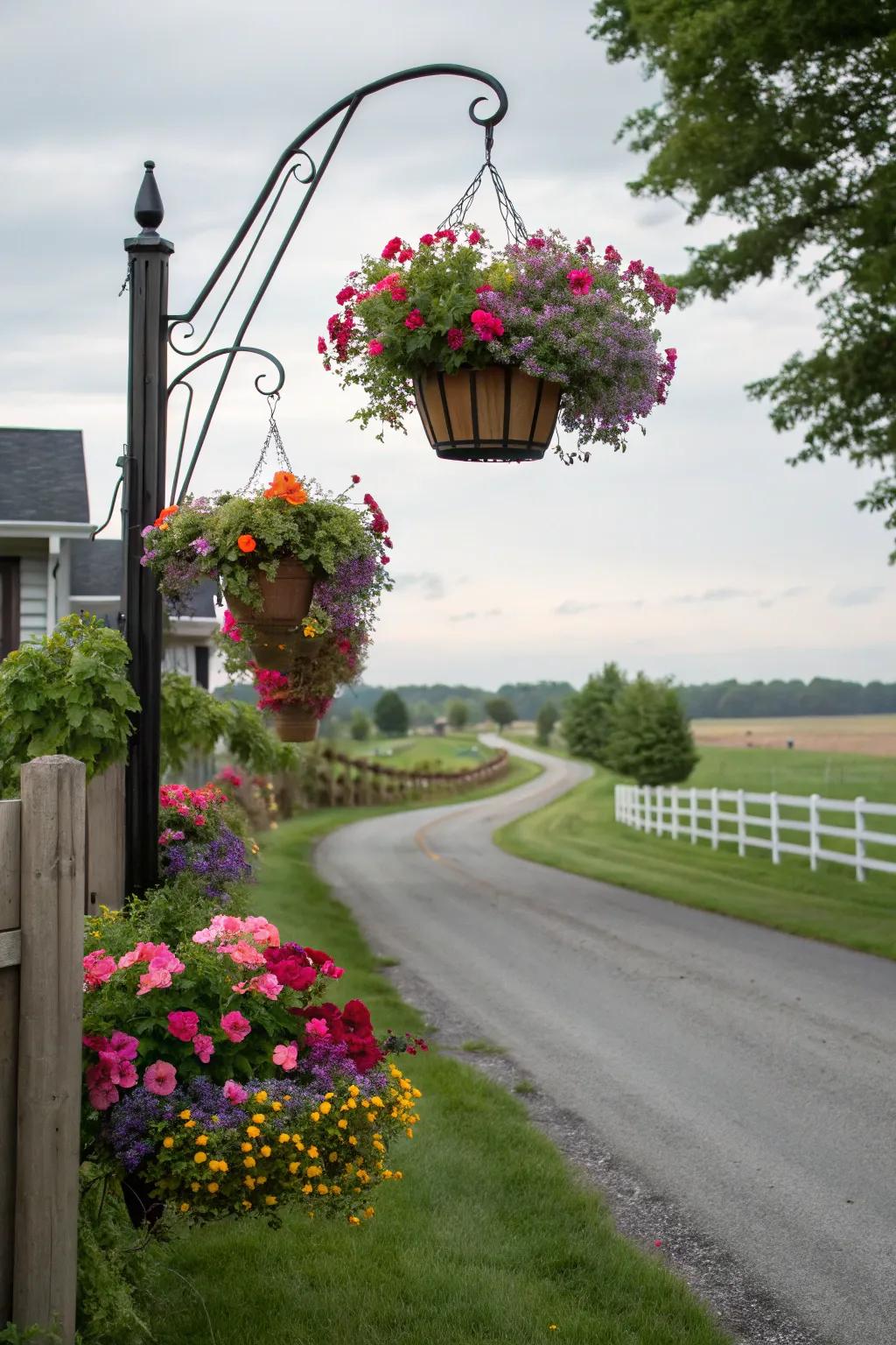 Suspended vessels contribute perpendicular greenery.