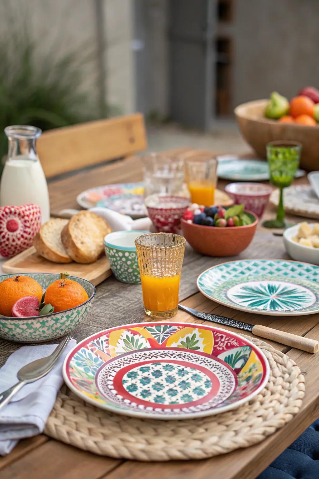 Mix and match tableware for a playful look.