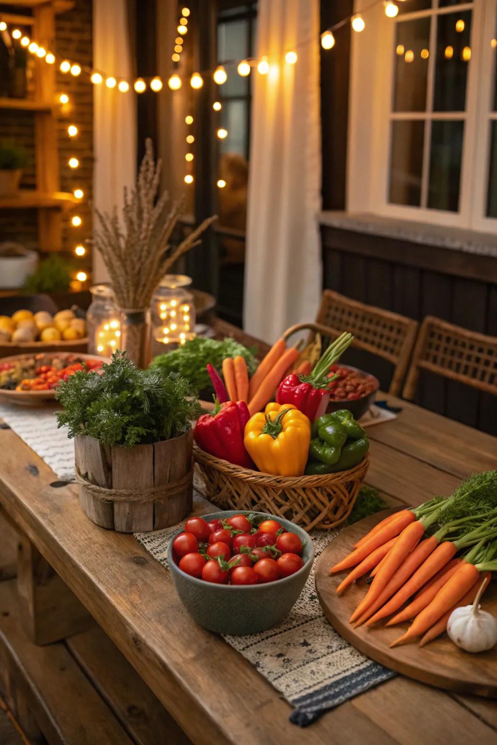Colorful produce injecting vibrancy into a rustic table.