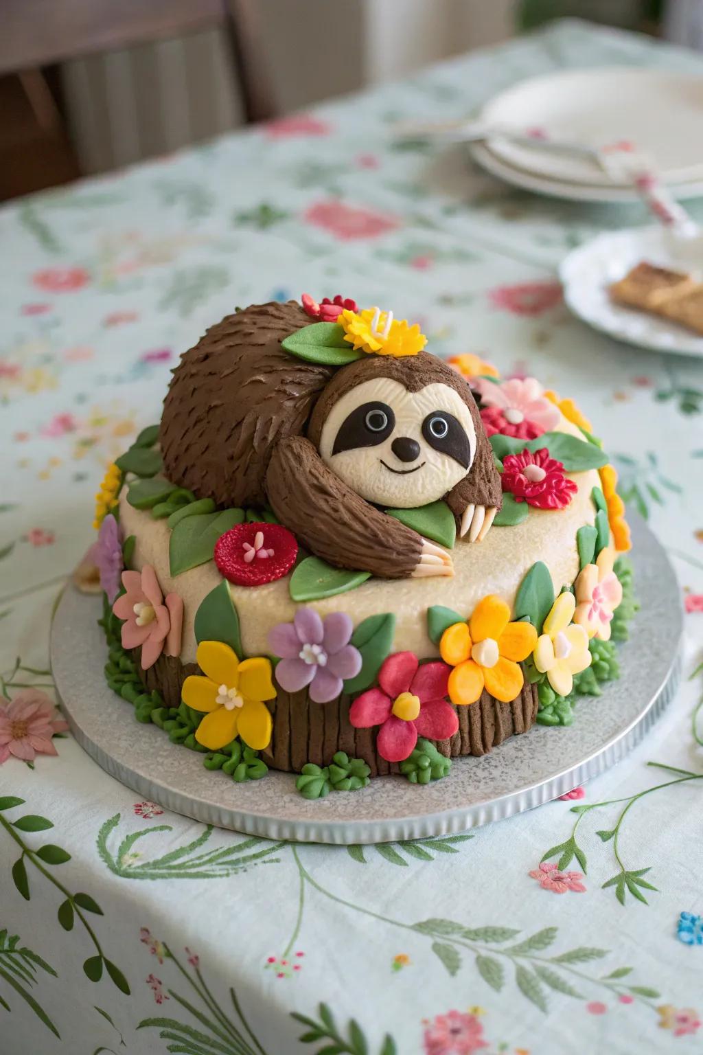 Edible flowers make this sloth dessert bloom with beauty.