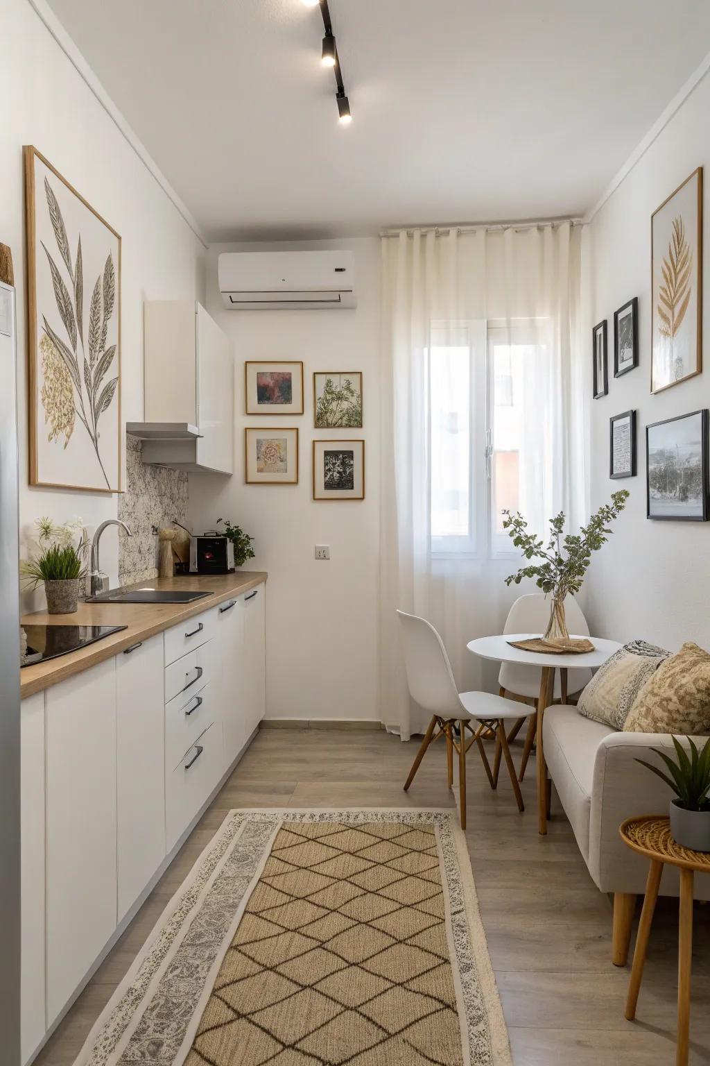 Simple art keeps the space feeling open and modern.