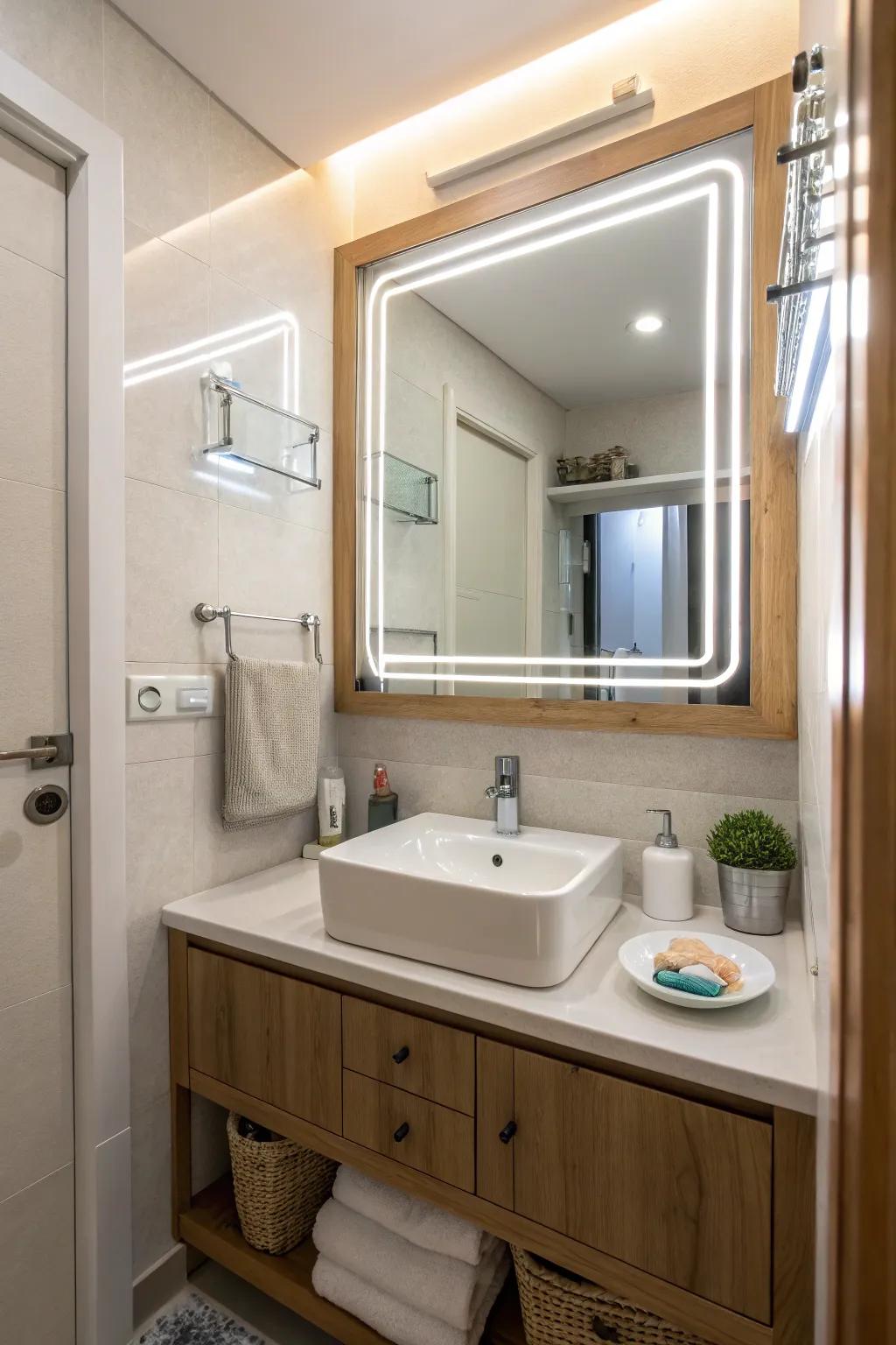 Diode mirror offering both style and functionality.