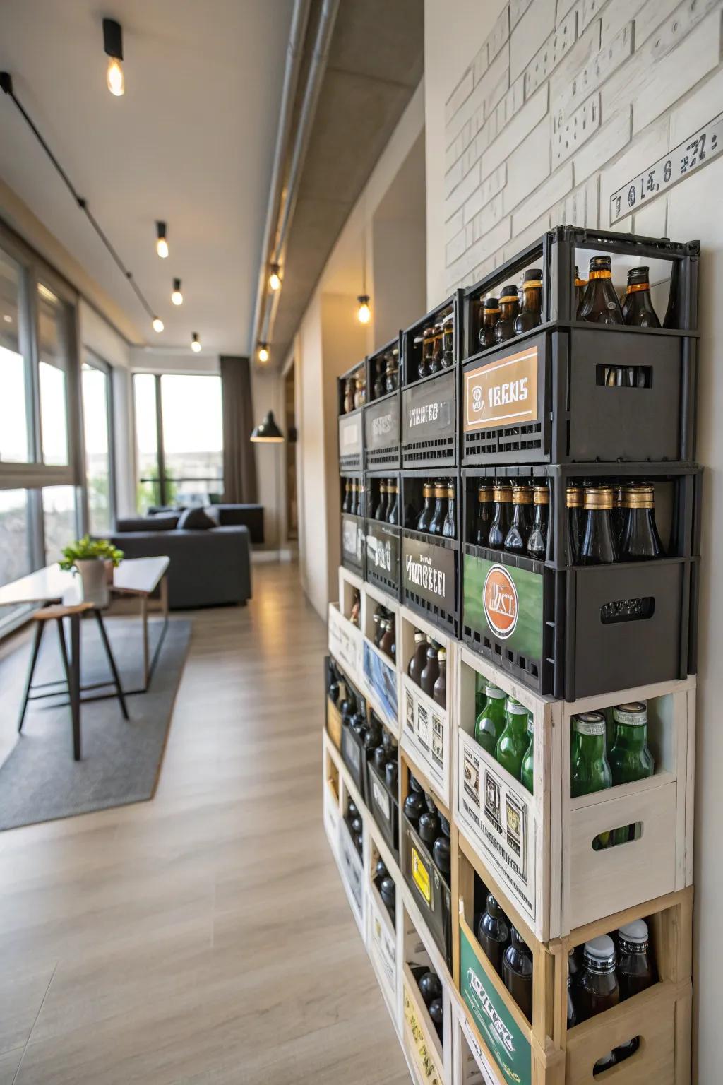 Area-saving wall-mounted box beer display.
