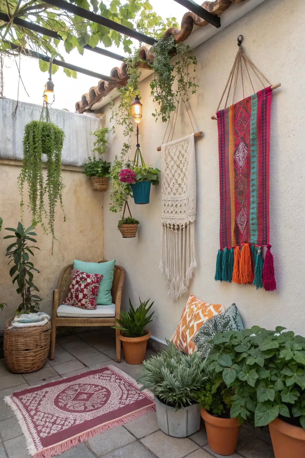 Macramé accents add texture and a handmade feel.