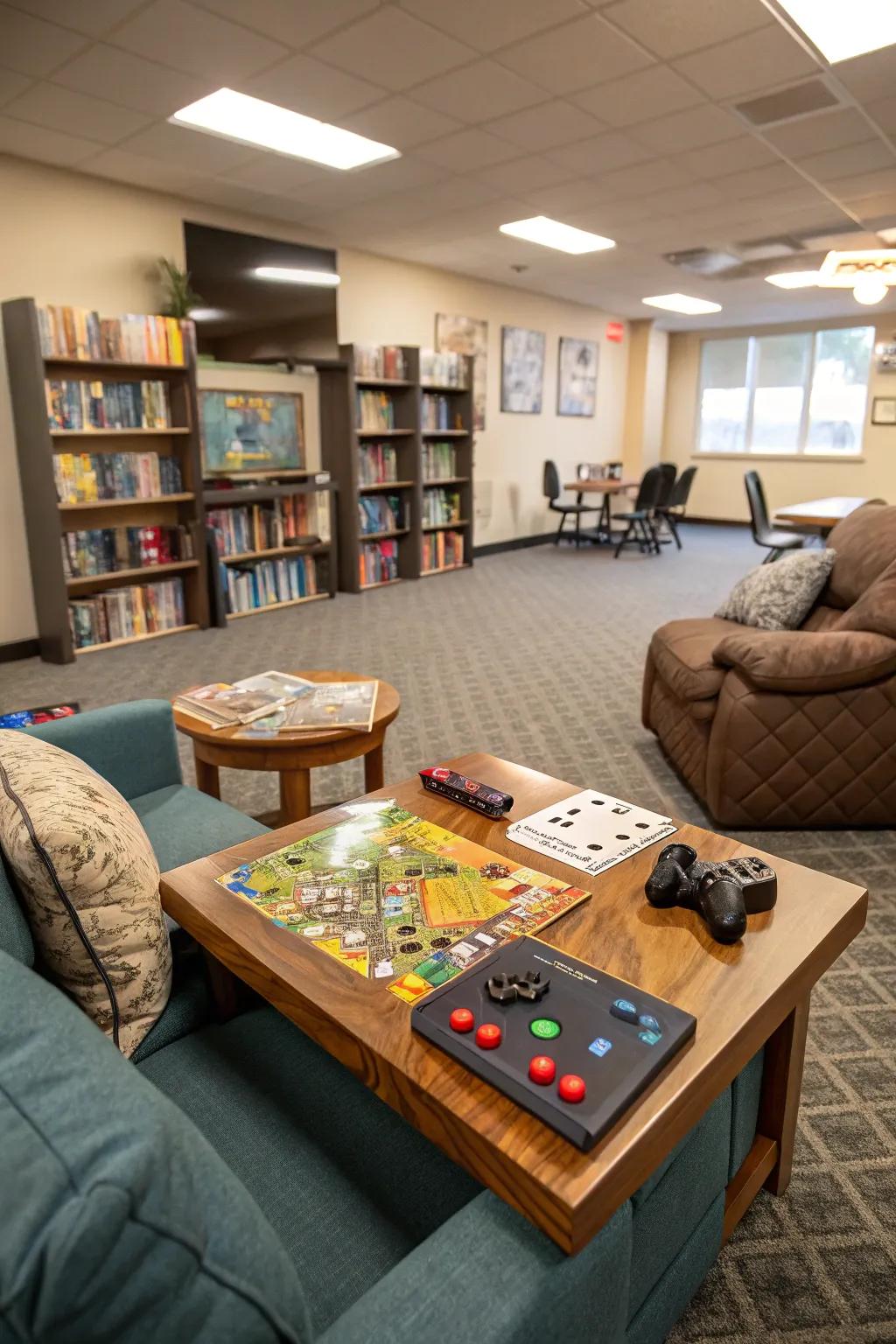 A gaming corner provides a fun and interactive space for relaxation.