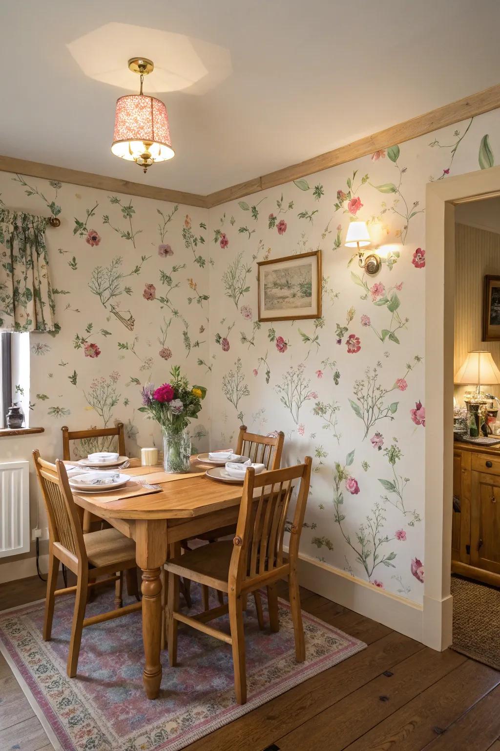 A wallpaper or mural enhances visual appeal.