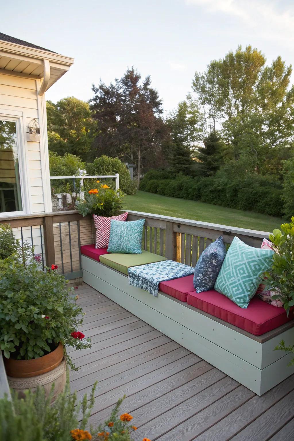 Built-in seating offers practical functionality and a streamlined appearance.