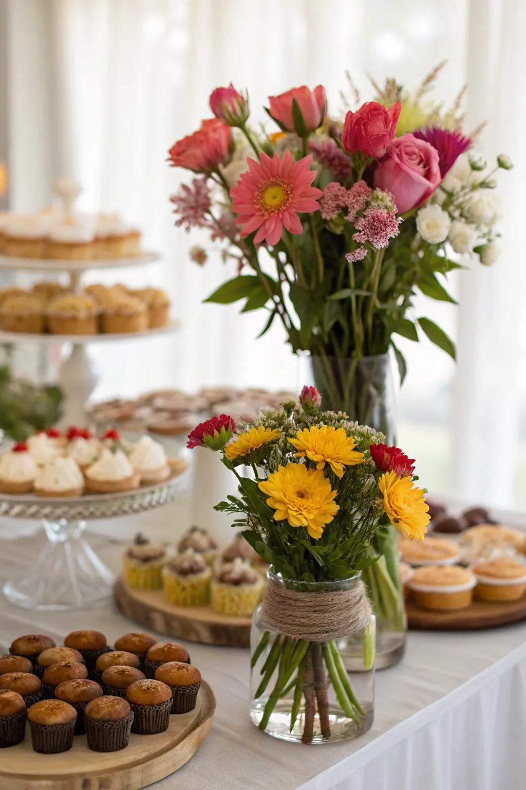 Elegant flower highlights that beautifully enhance a sweet station.