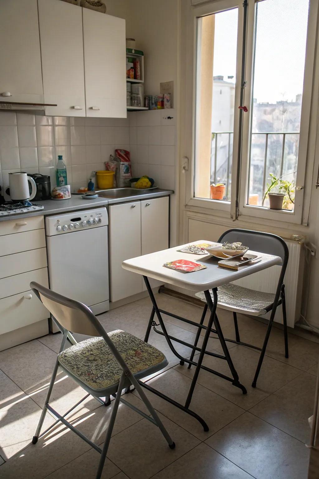 Collapsible furniture provides flexibility.