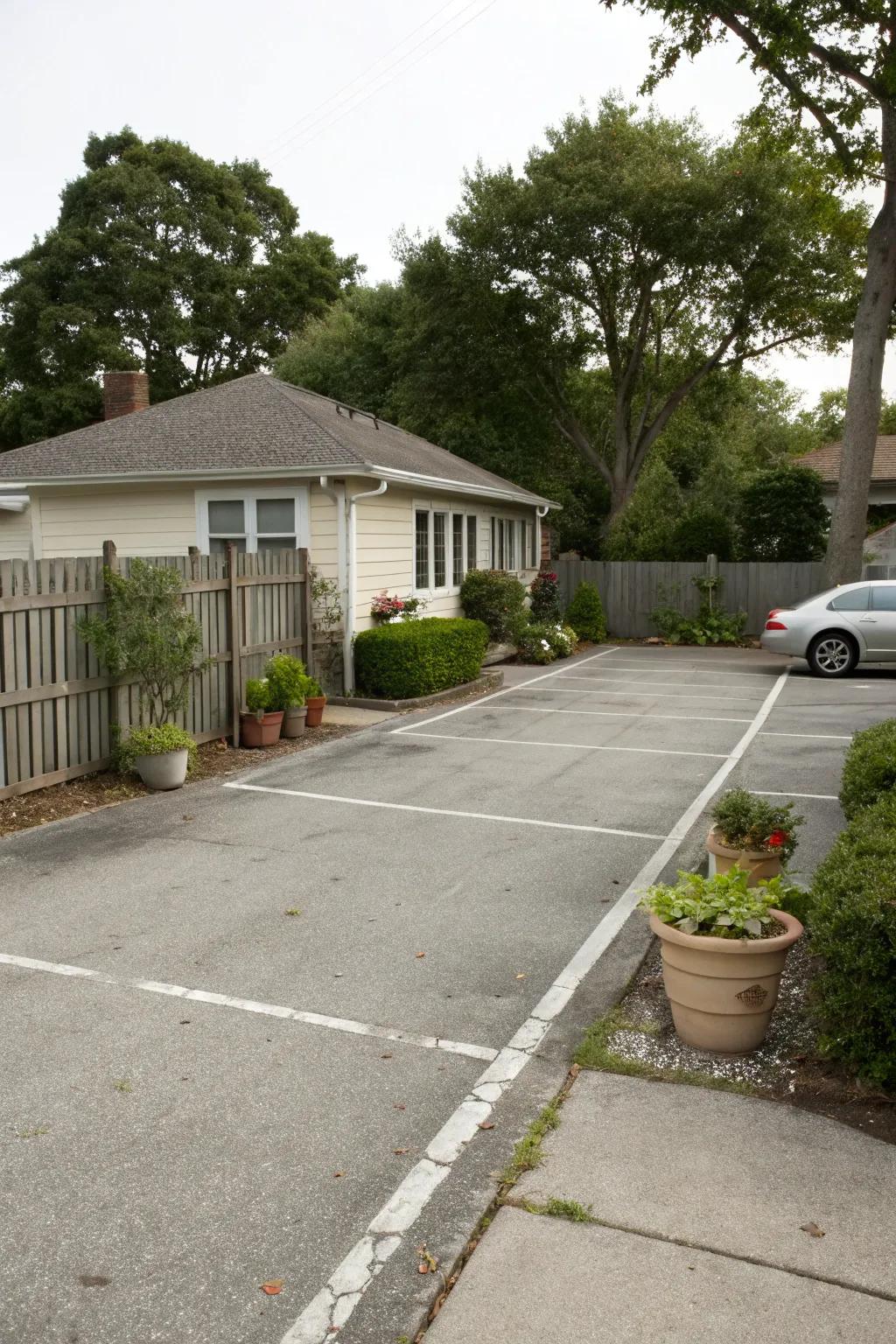 A double wide driveway maximizes parking area in a small yard.