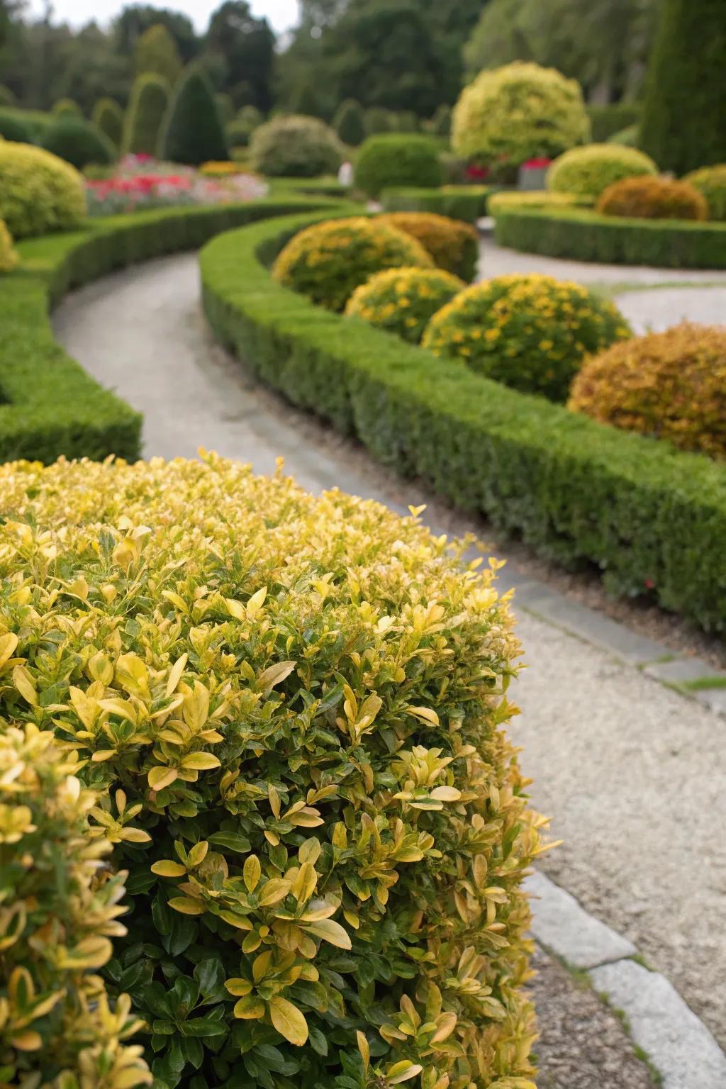 Vibrant leaves hedges adding year-round vibrancy.