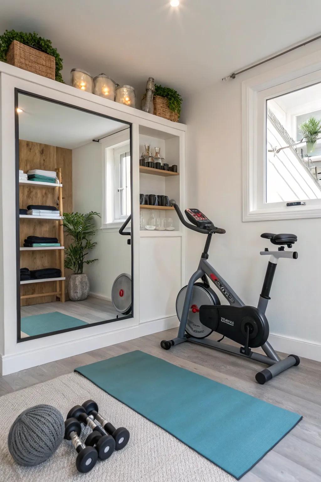 A small exercise bike offers efficient cardio without taking up a lot of room.