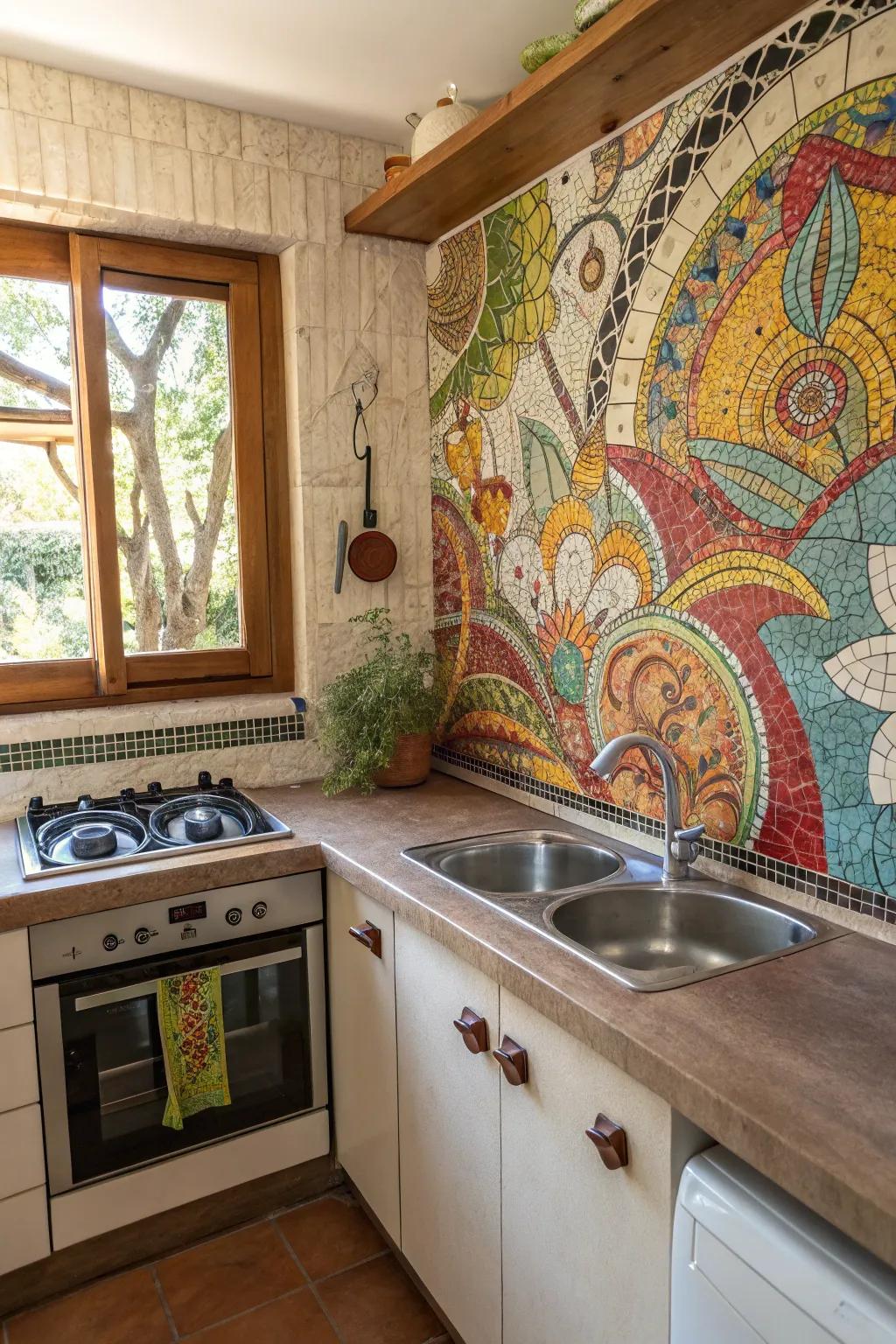 Transform the kitchen into an art piece by using a panel backsplash.