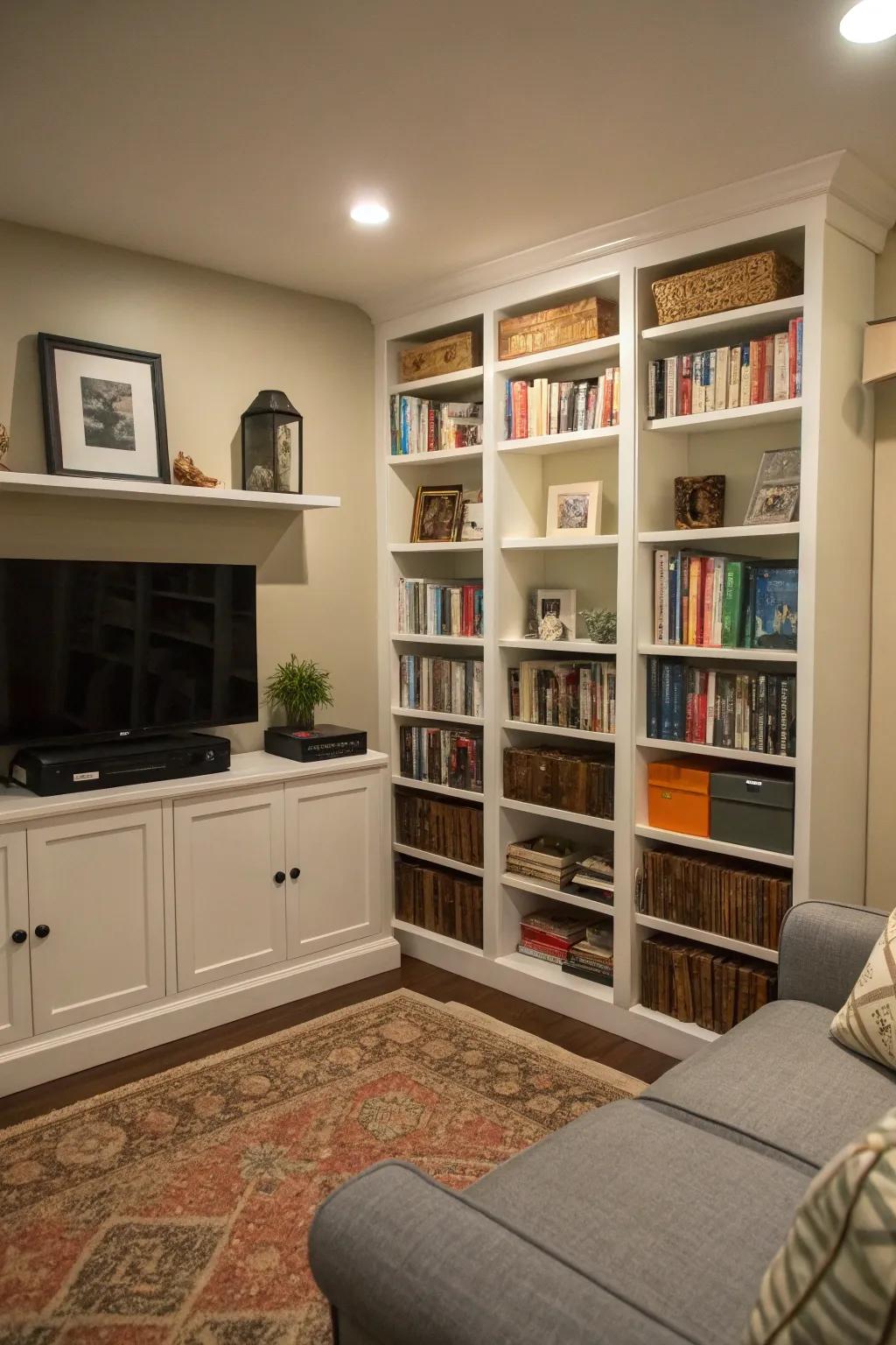 Wall storage helps maximize space.