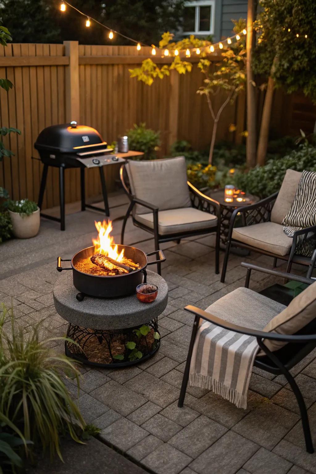Tables that are fire pits add ambiance and warmth.
