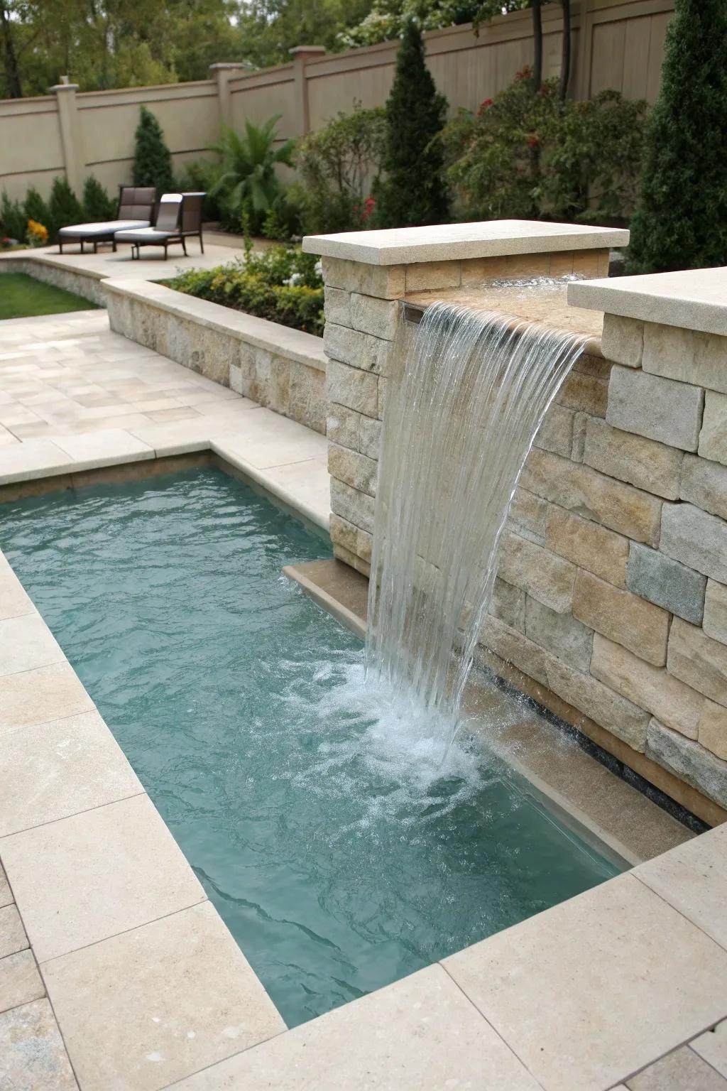 Sheer descent waterfalls infuse a polished and modern detail to pools.