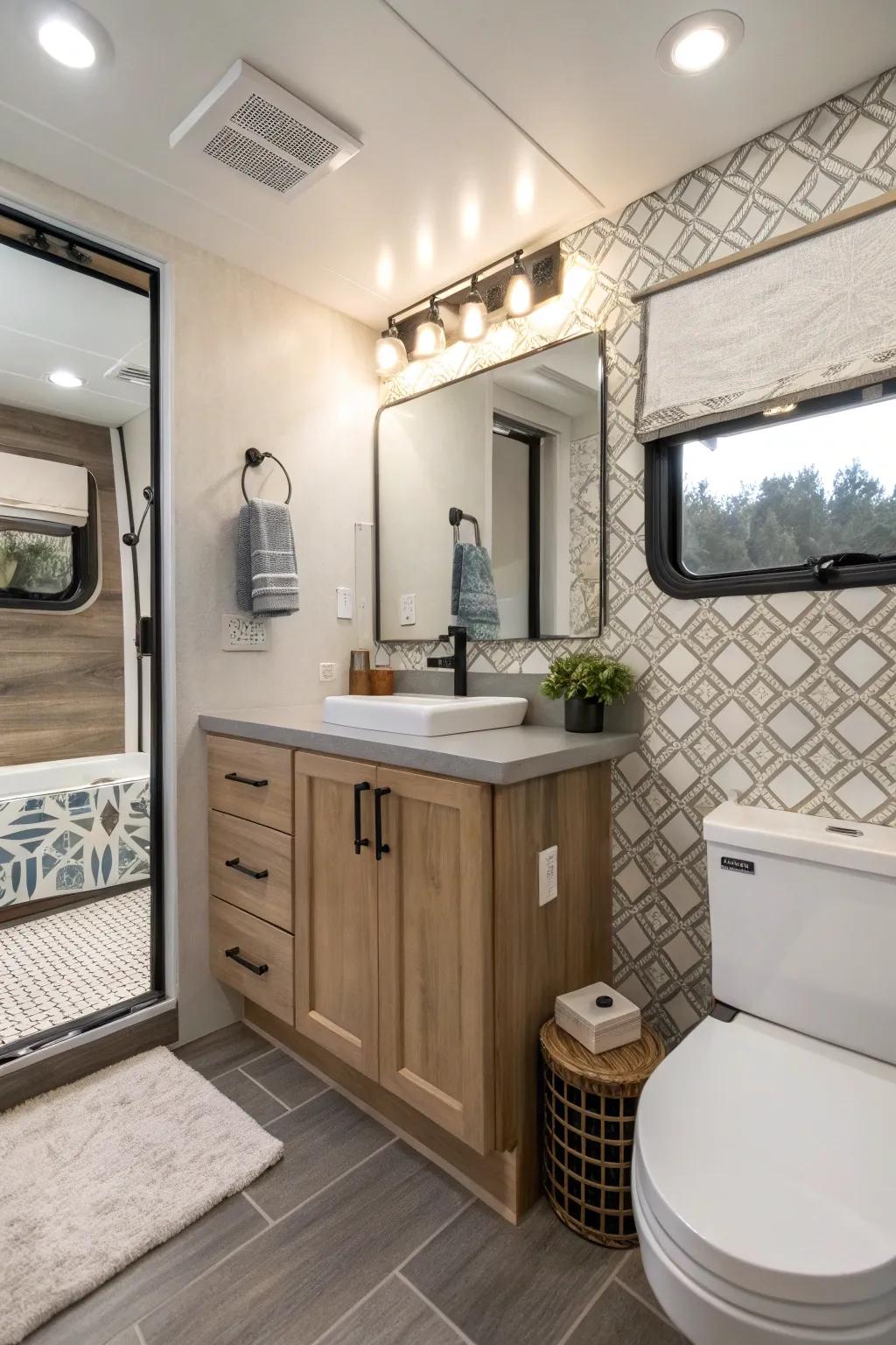 Stick on wall coverings offer style and simple fitting.