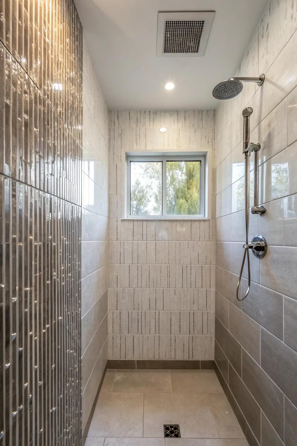 Upright tiles enhance the perception of height in small rooms.