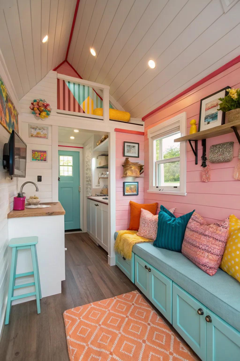 Vivid hues inject character and energy to tiny home interiors.