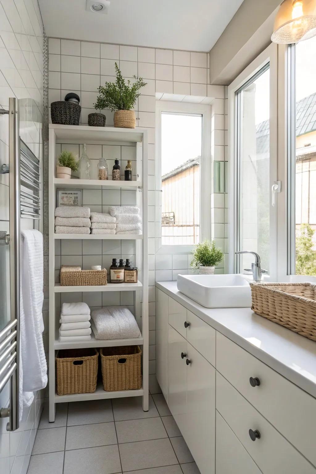 High shelves offer convenient storage options.