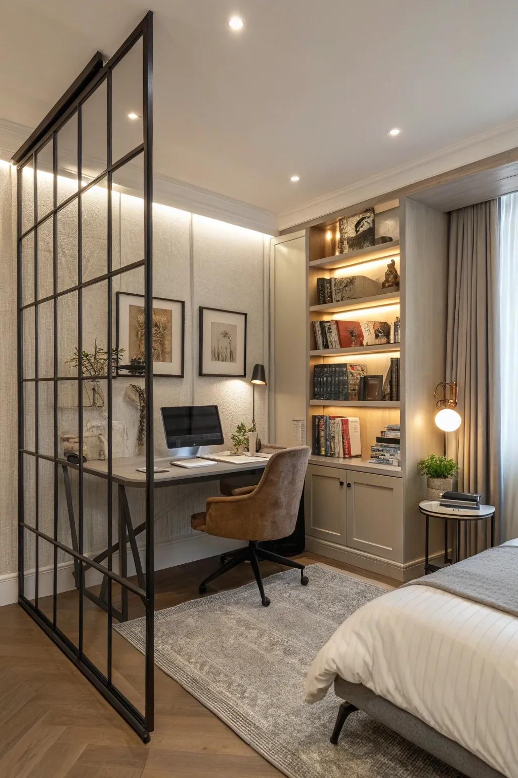 Screens provide privacy and structure to multifunctional areas.