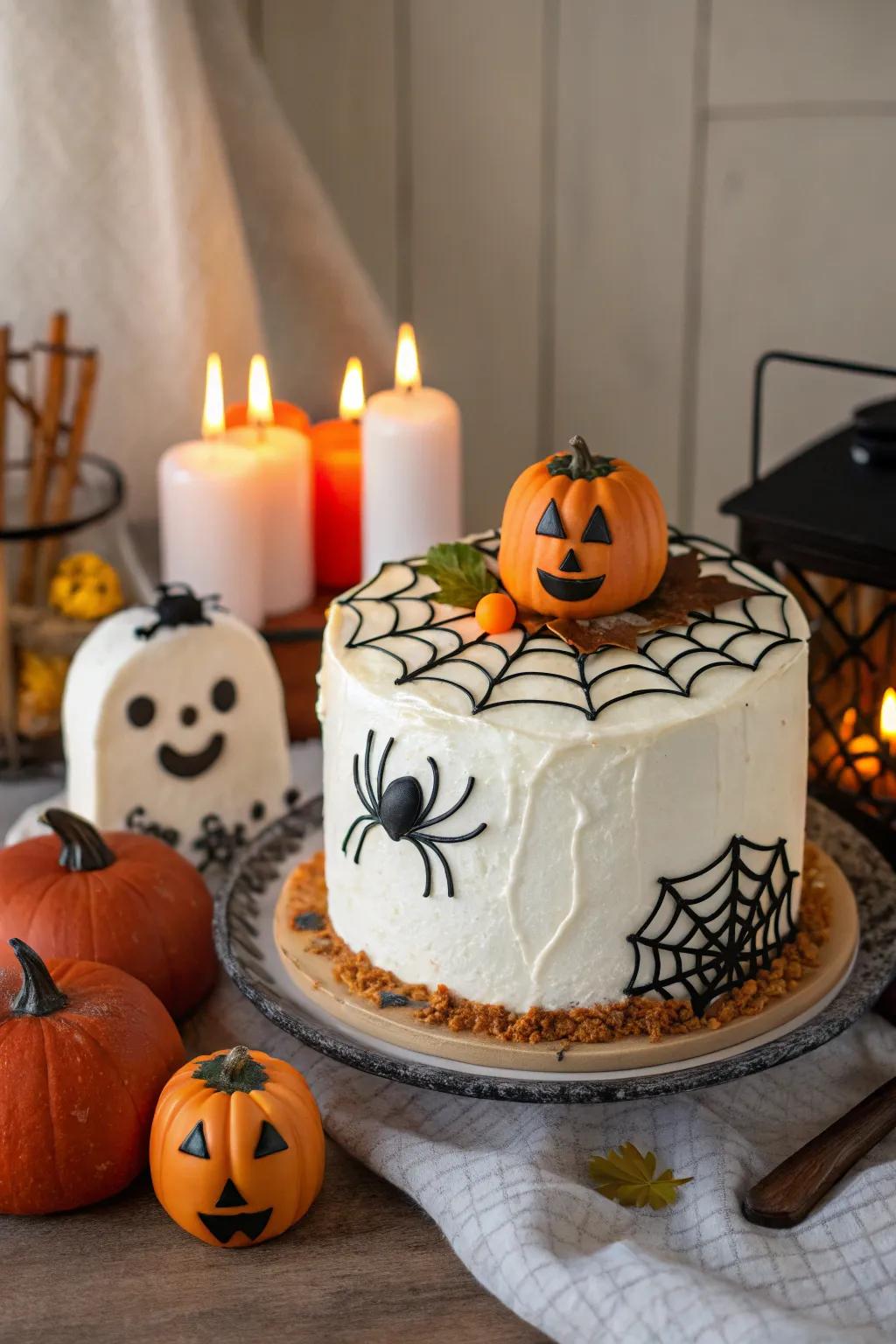 An All Hallows' Eve-inspired arachnid cake.