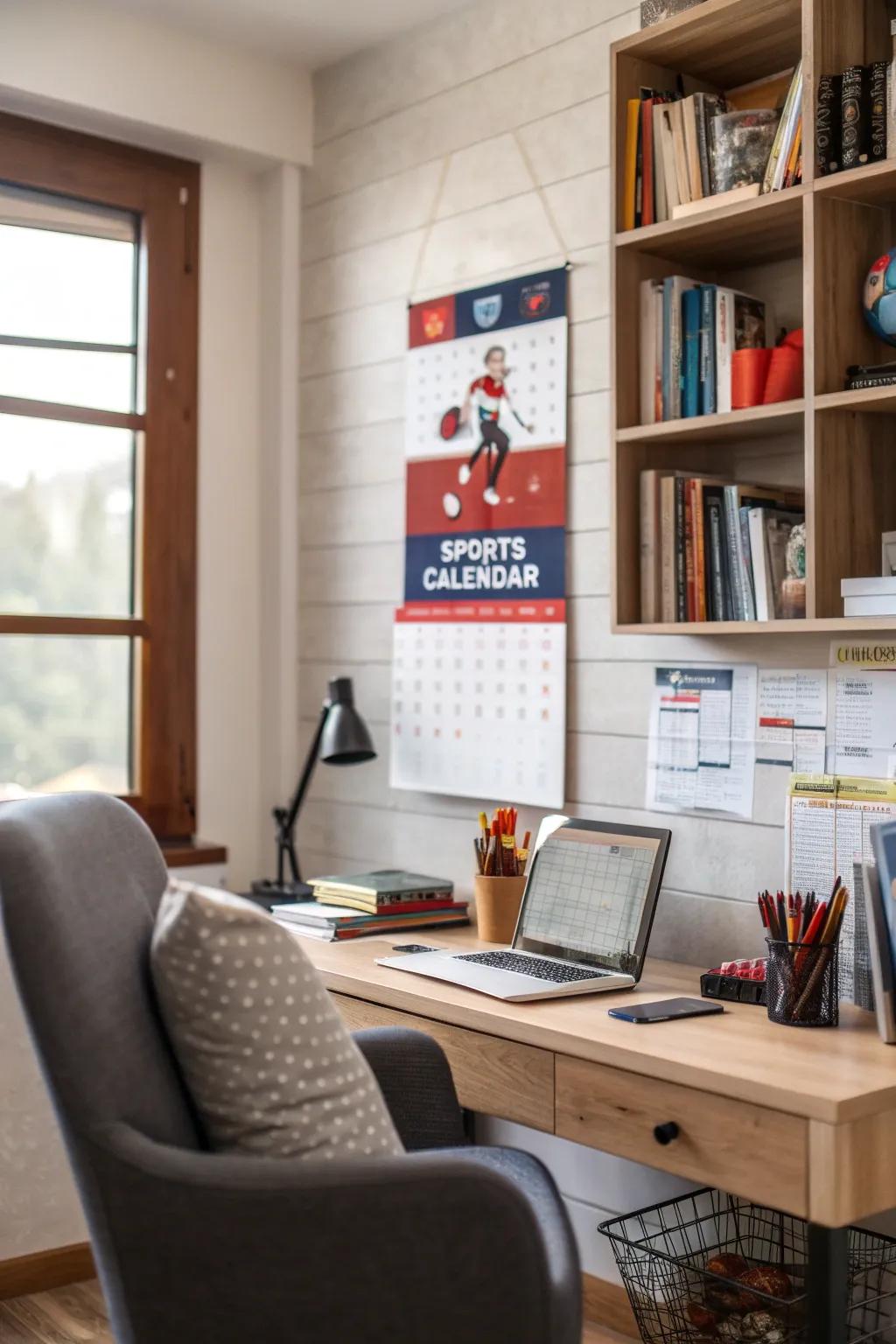 Sports calendars provide organization and add visual interest.