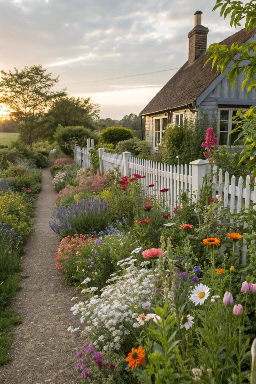 A rural garden border radiates charm and coziness.