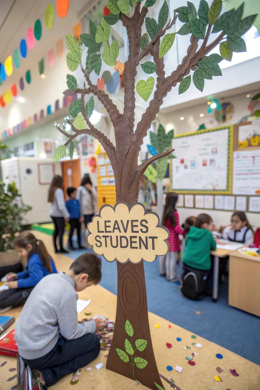 A tree of life showcasing student reflections and facts.