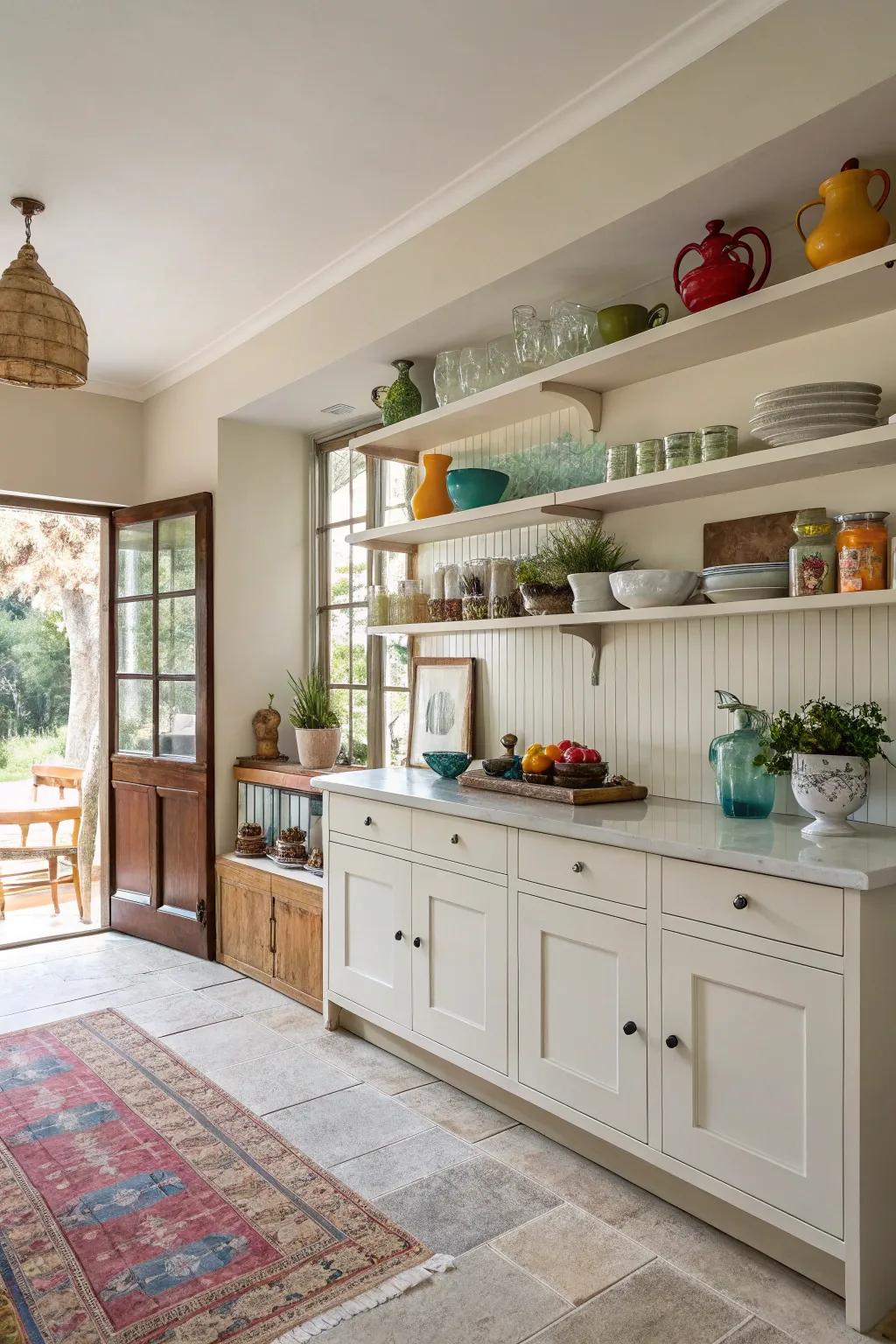 Open shelving provides a personal touch and display space in your kitchen.