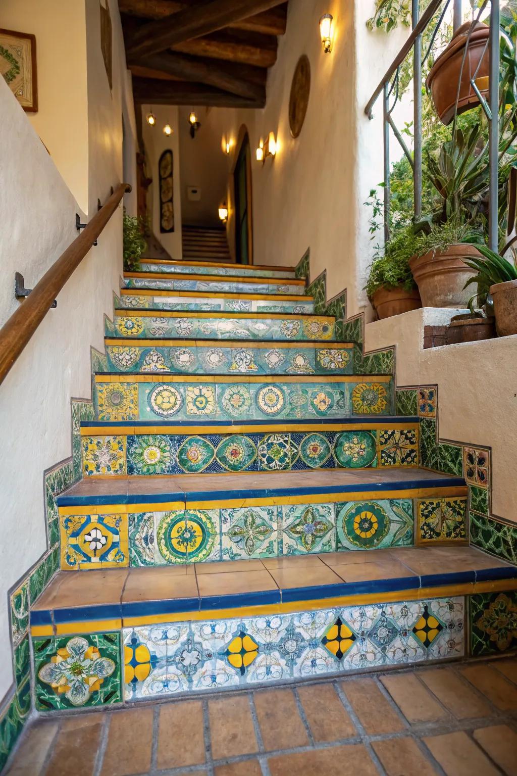 Set up a Mediterranean ambiance with boldly colored tile risers.