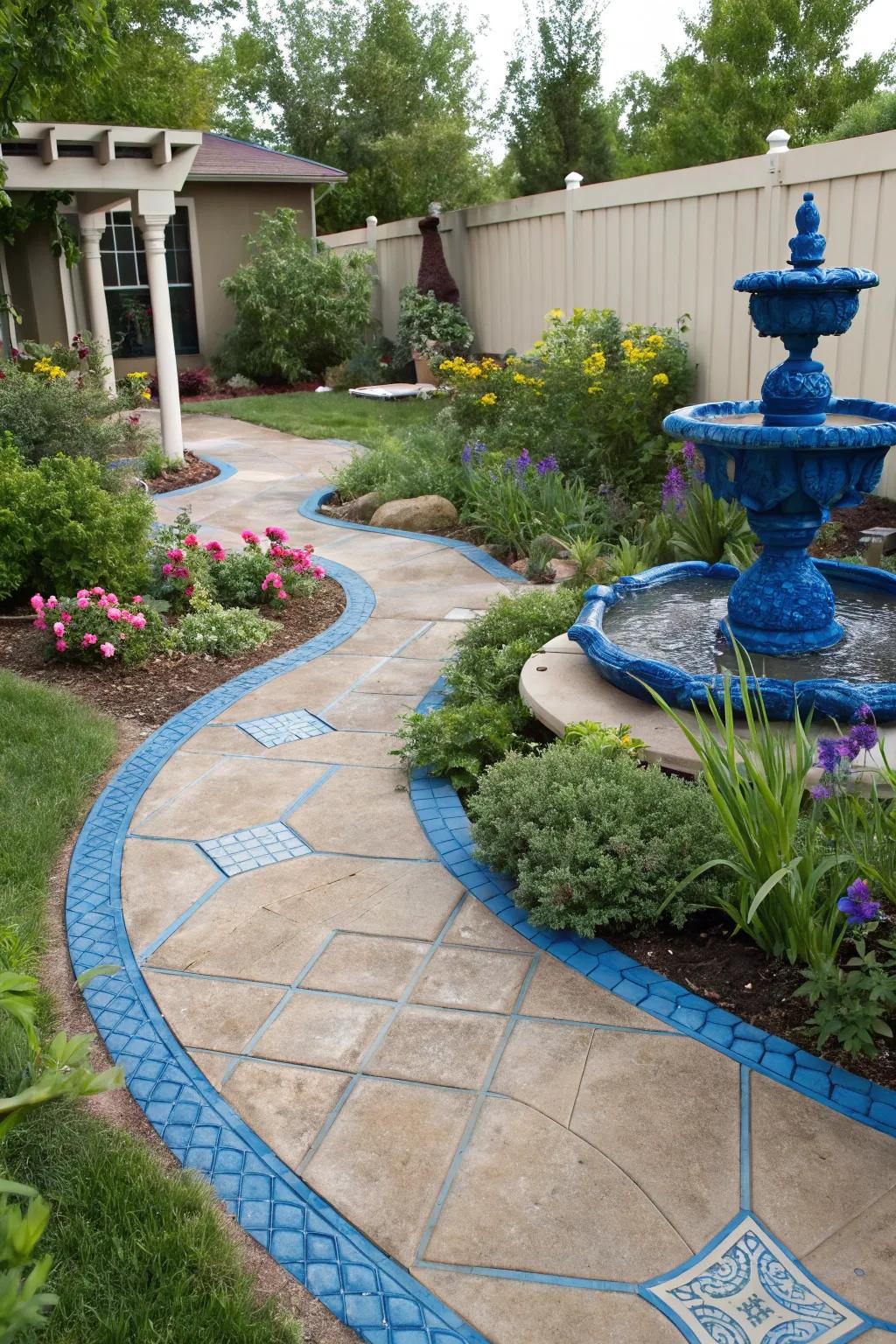 Vibrant azure features bring playful color to this garden.