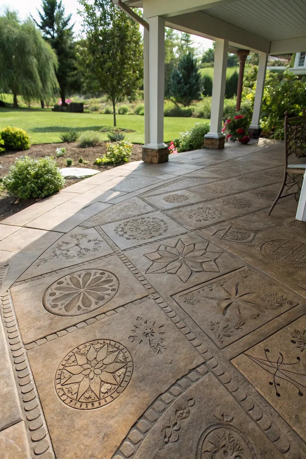 Distinct patterns contribute personality to the stamped concrete patio.
