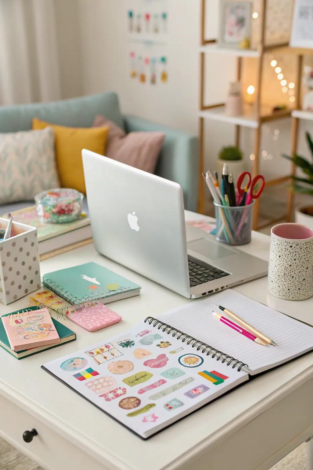 Personalize your home office with artistic sticker designs.
